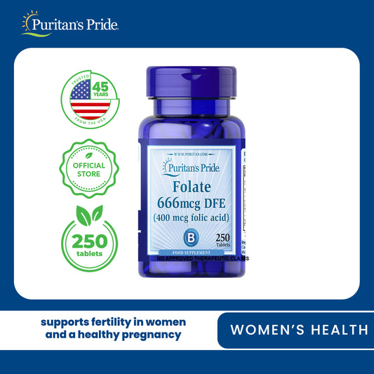 Folic Acid 400mcg 250 tablets Fertility Pregnancy Puritan's Pride