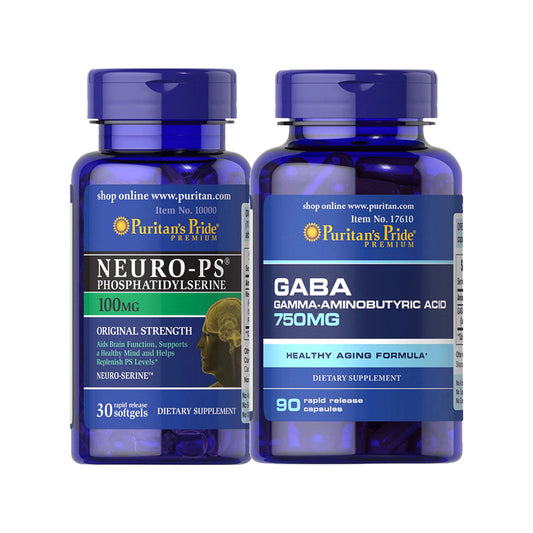 Brain Health Pack A Neuro-PS Phosphatidylserine 100mg and GABA Gamma Aminobutyric Acid 750mg