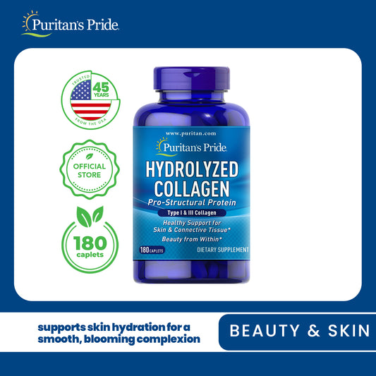 Collagen Hydrolyzed 1000 mg 180 caplets Skin Anti Aging Supplement Puritan's Pride