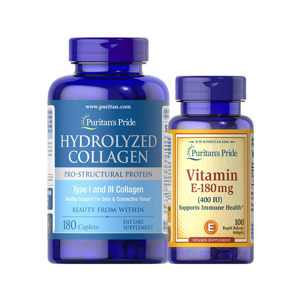Hydrolyzed Collagen 1000mg + Vitamin E Synthetic 400iu 100 softgels Puritan's Pride