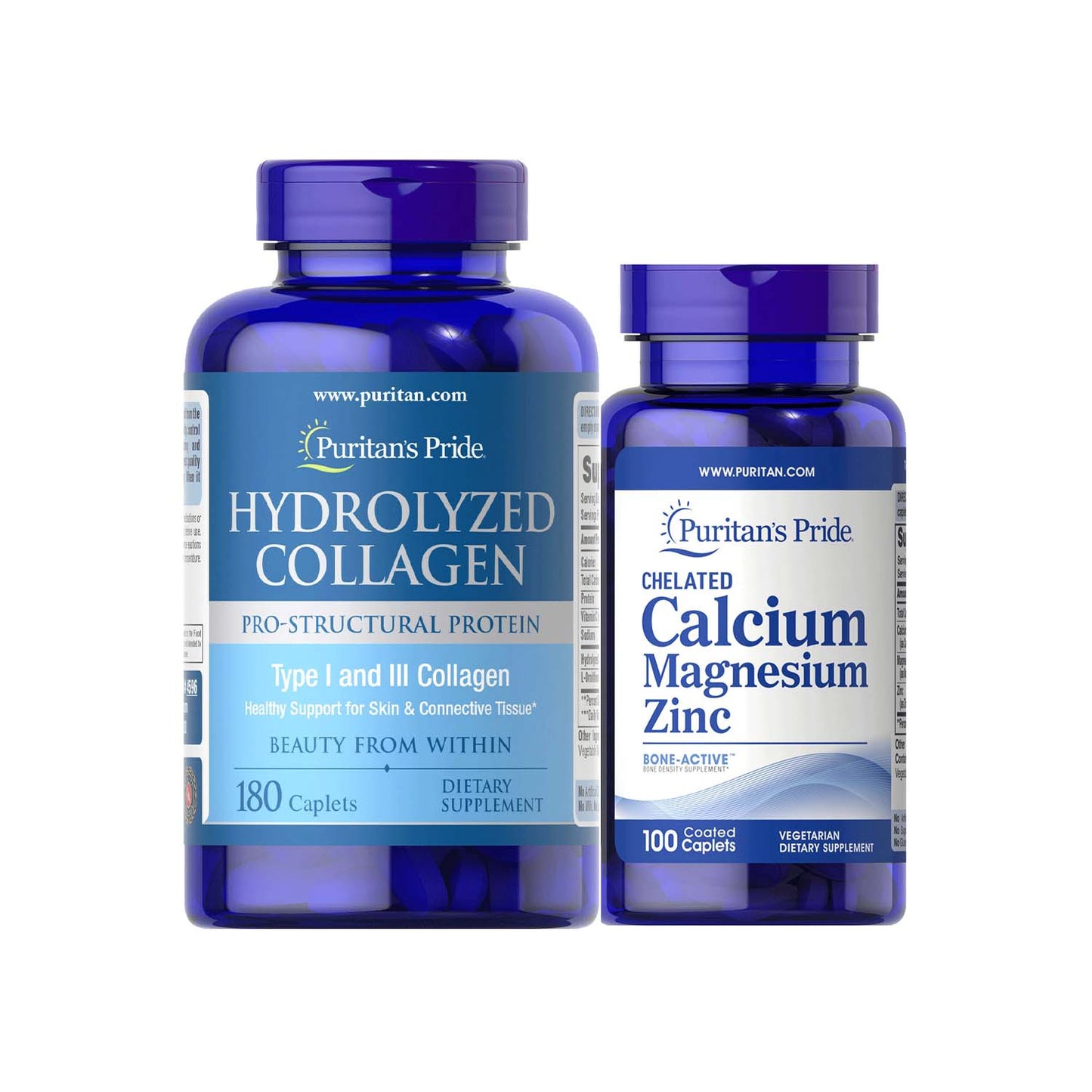 Hydrolyzed Collagen 1000mg 180 caplets + Zinc Calcium Magnesium 100 caplets Chelated Puritan's Pride