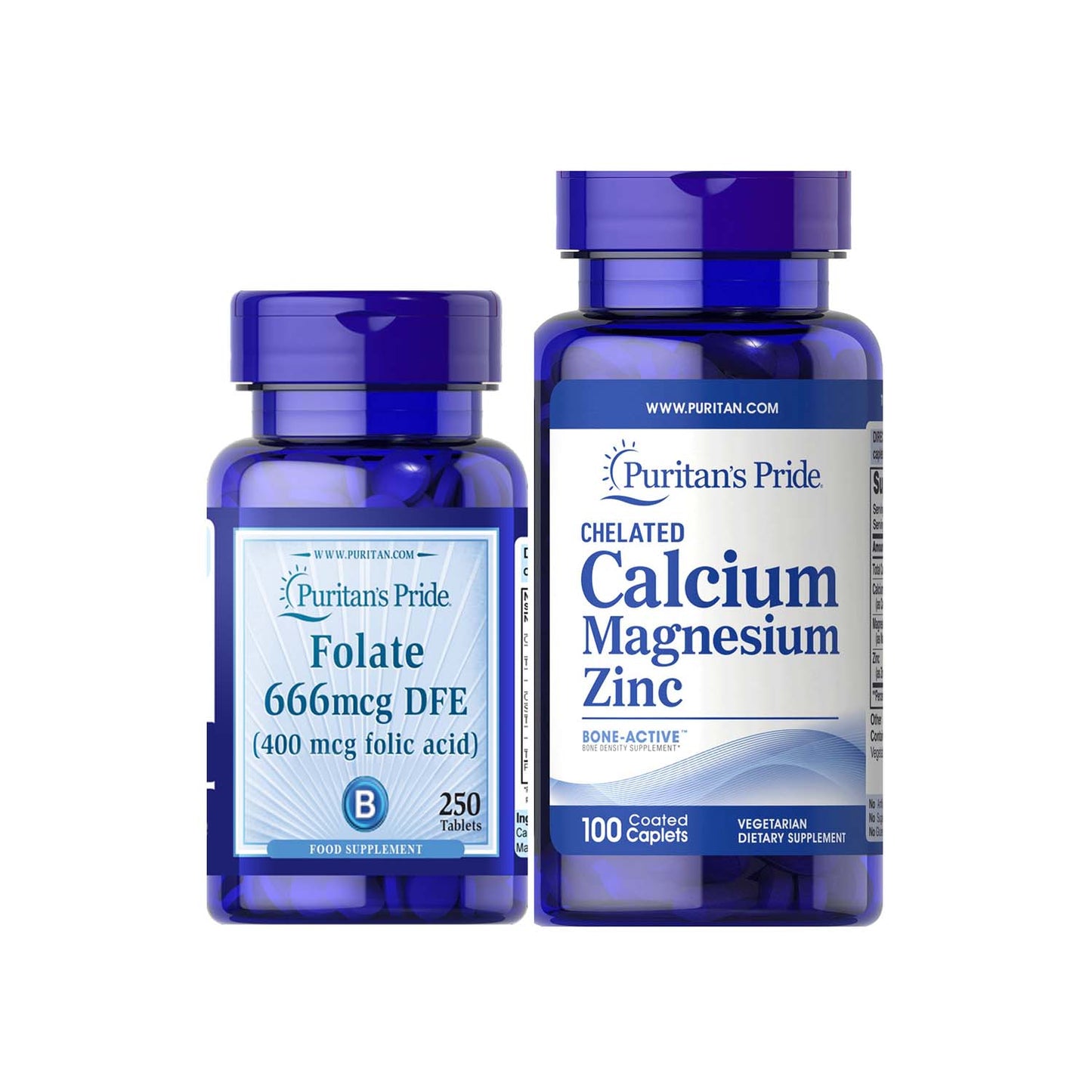 Folic Acid 400mcg 250 tablets + Zinc Calcium Magnesium 100 caplets Puritan's Pride Fertility