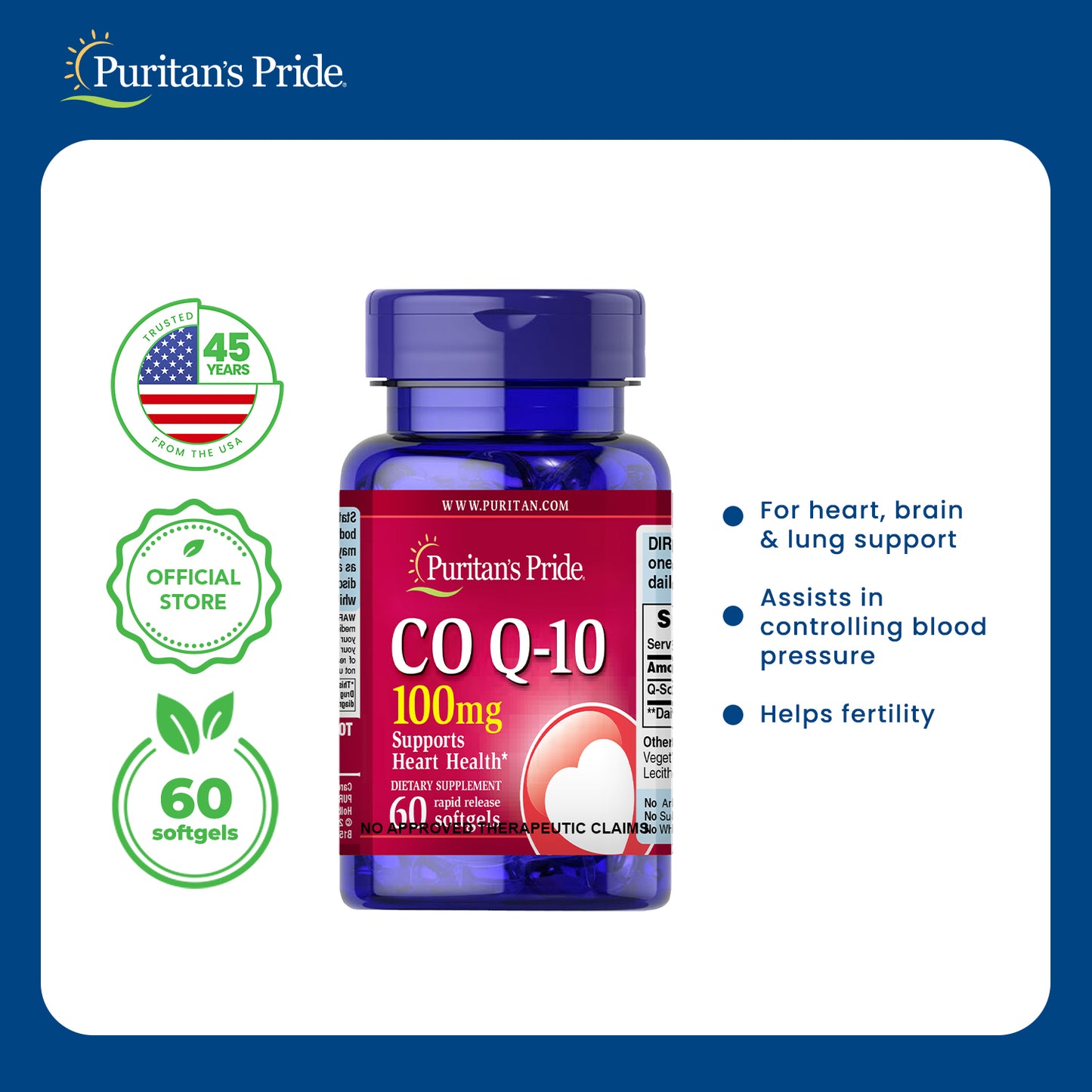 CoQ10 Q-Sorb 100mg 60 softgels Puritan's Pride