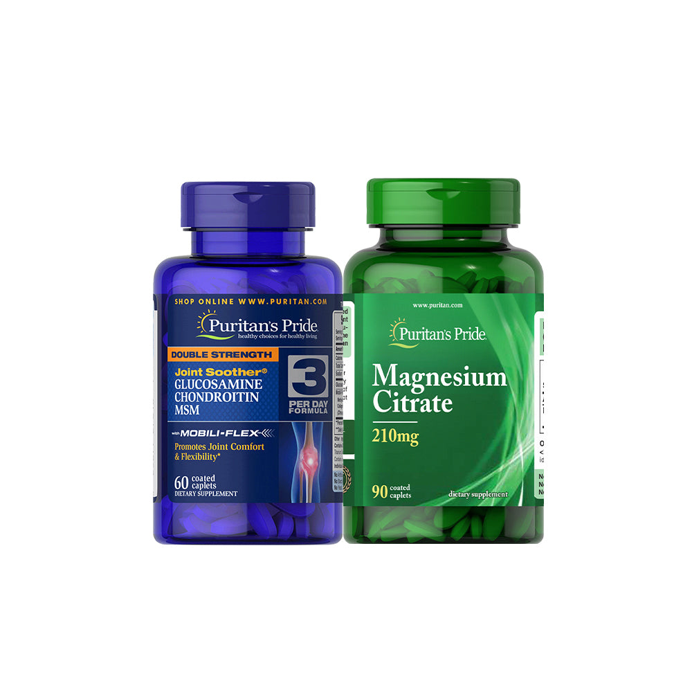 Move Better Bundle (Glucosamine Chondroitin MSM Double Strength 60 caplets + Magnesium Citrate Puritan's Pride Arthritis Supplement)