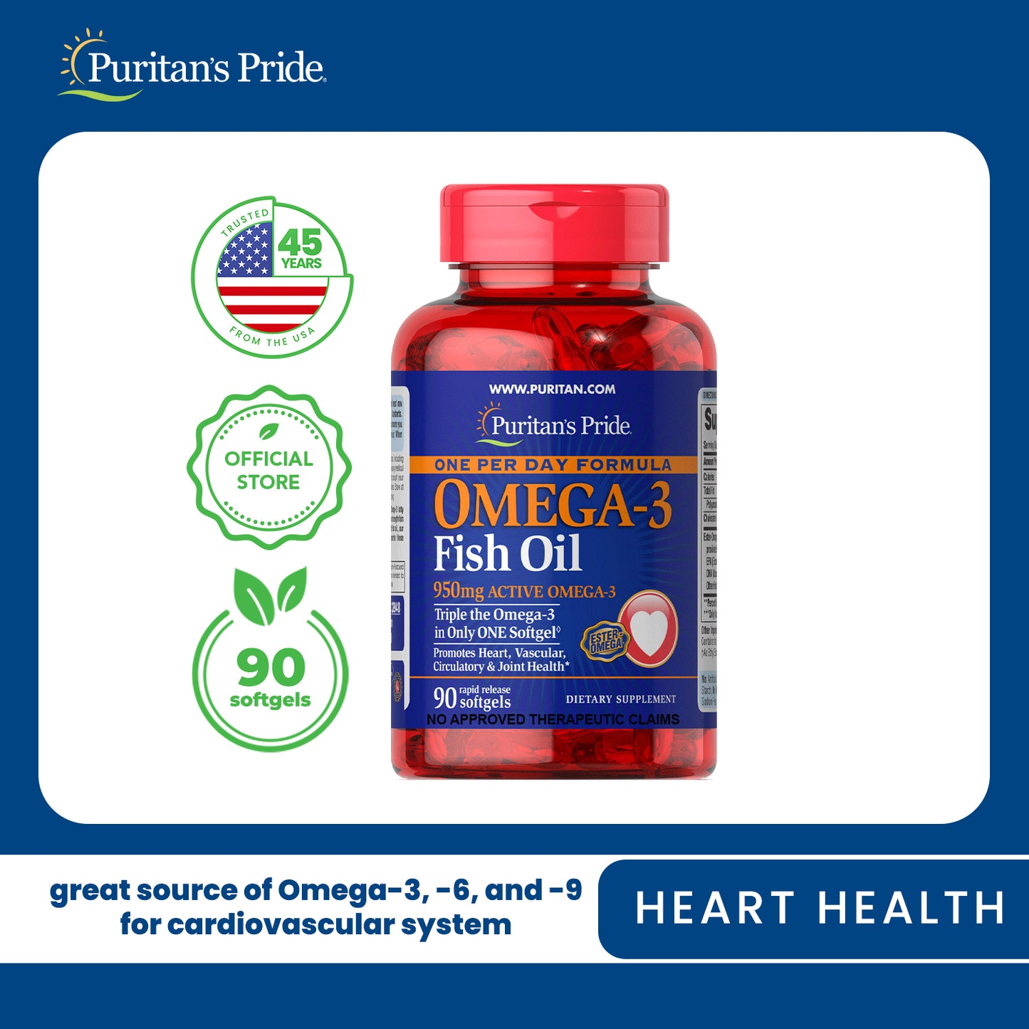 One Per Day Omega-3 Fish Oil 1360 mg (950 mg Active Omega-3) 90 softgels