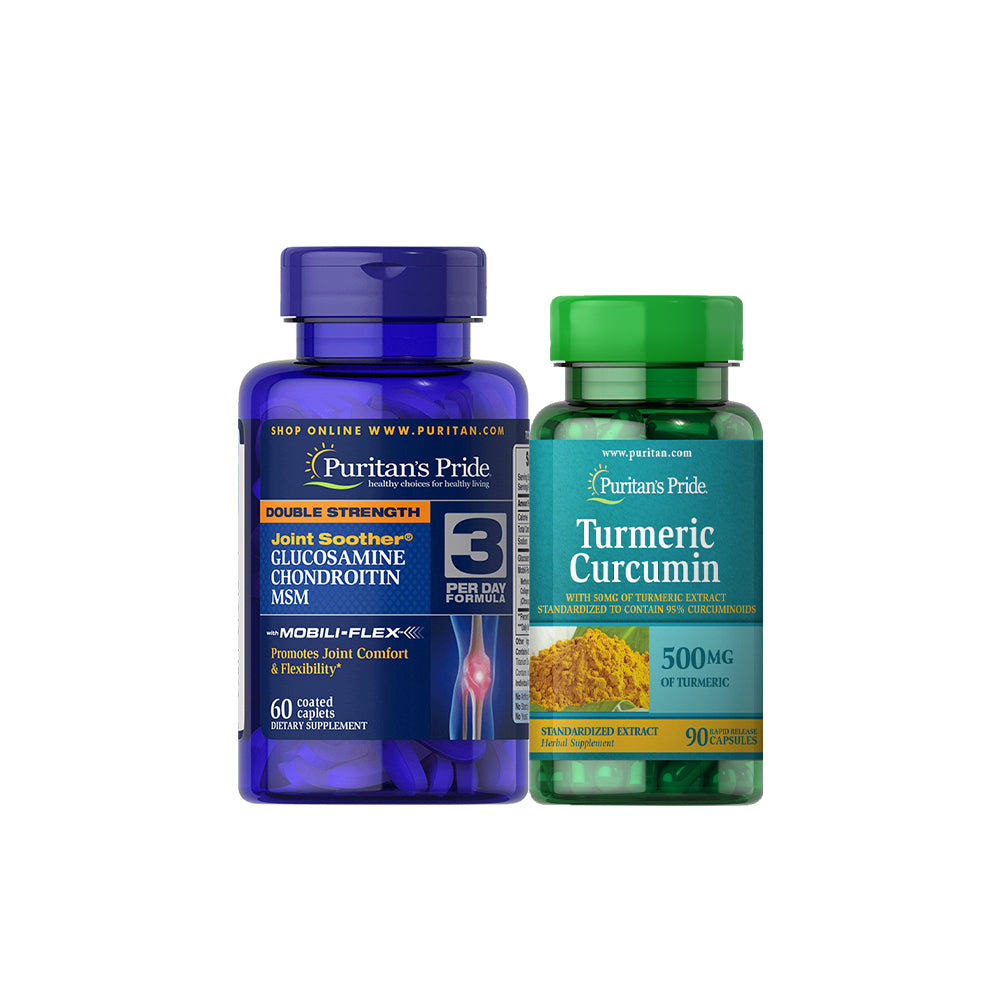 Joint Care Bundle (Glucosamine Chondroitin MSM Double Strength 60 caplets + Turmeric Curcumin Puritan's Pride Arthritis Supplement)