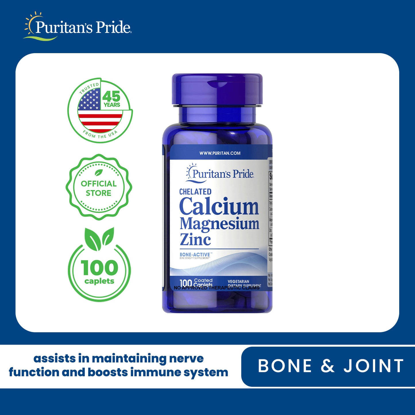 Zinc Calcium Magnesium 100 caplets Puritan's Pride