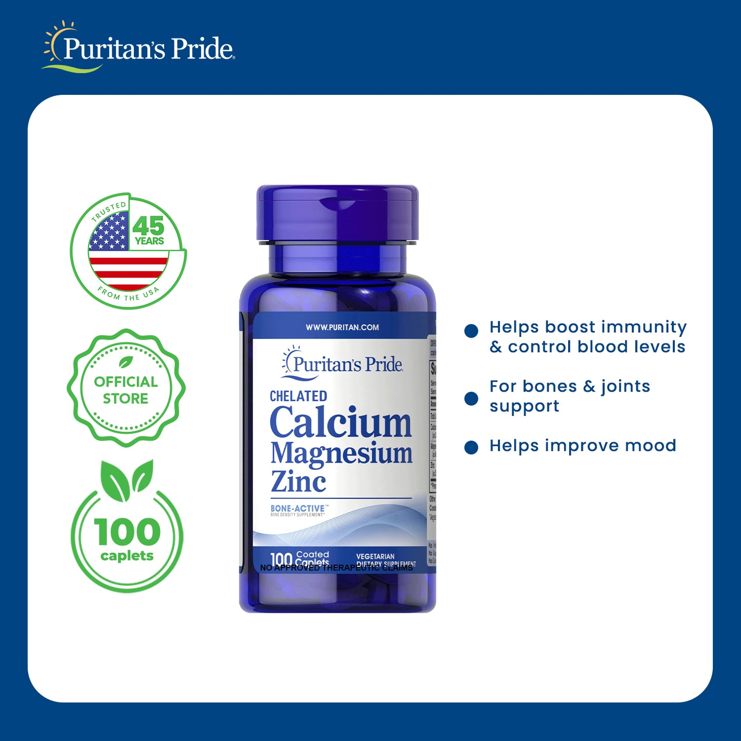 Zinc Calcium Magnesium 100 caplets Puritan's Pride