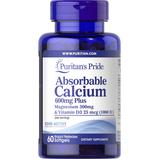 Absorbable Calcium 600mg plus Magnesium 300mg & Vitamin D 1000iu 60 Softgels