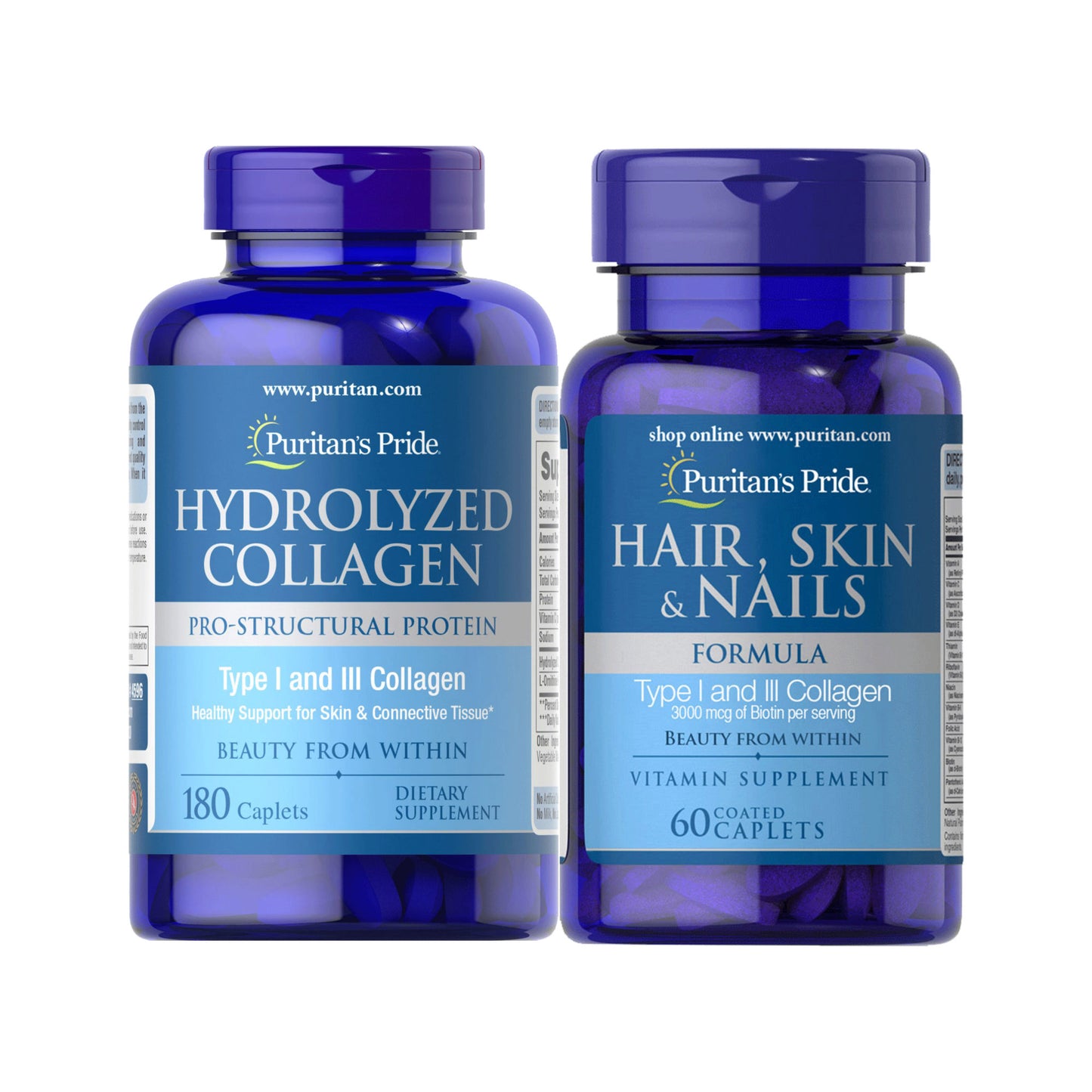 Beauty and Skin Pack A Collagen Hydrolyzed 1000 mg and Hair, Skin & Nails Formula