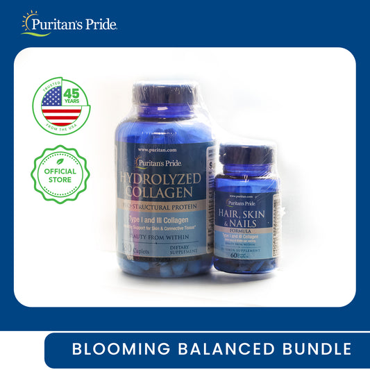 Blooming Balanced Bundle (Collagen Hydrolyzed 1000 mg 180 caplets + Hair Skin Nails Formula 60 caplets)