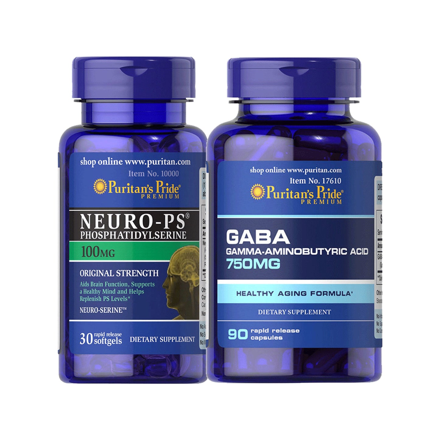 Brain Health Pack A Neuro-PS Phosphatidylserine 100mg and GABA Gamma Aminobutyric Acid 750mg