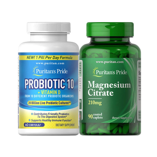 Gut and Digestive Health Probiotic 10 plus Vitamin D and Magnesium Citrate 210mg