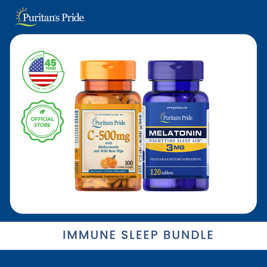Immune Sleep Bundle (Vitamin C with Bioflavonoids & Rose Hips 500mg 100 caplets + Melatonin 3mg 120 tablets Sleep Aid)