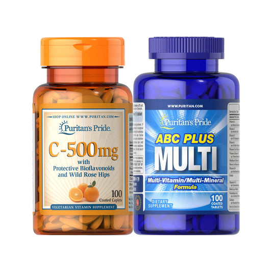 Immunity Pack B Vitamin C-500 mg with Bioflavonoids & Rose Hips and ABC Plus Multivitamin and Multi-Mineral Formula with Zinc