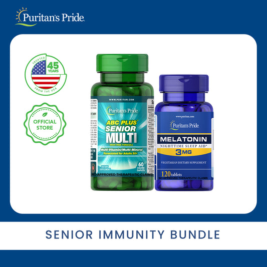 Senior Immunity Bundle ABC Plus Senior Multivitamins Minerals with Zinc 60 caplets + Melatonin 3mg 120 tablets Sleep Aid Puritan's Pride Health Supplements