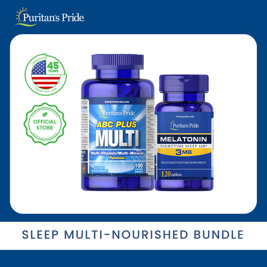 Sleep Multi-Nourished Bundle ABC Plus Multivitamins Multi-Mineral with Zinc + Melatonin 3mg 120 tablets Sleep Aid Puritan's Pride Health Supplements