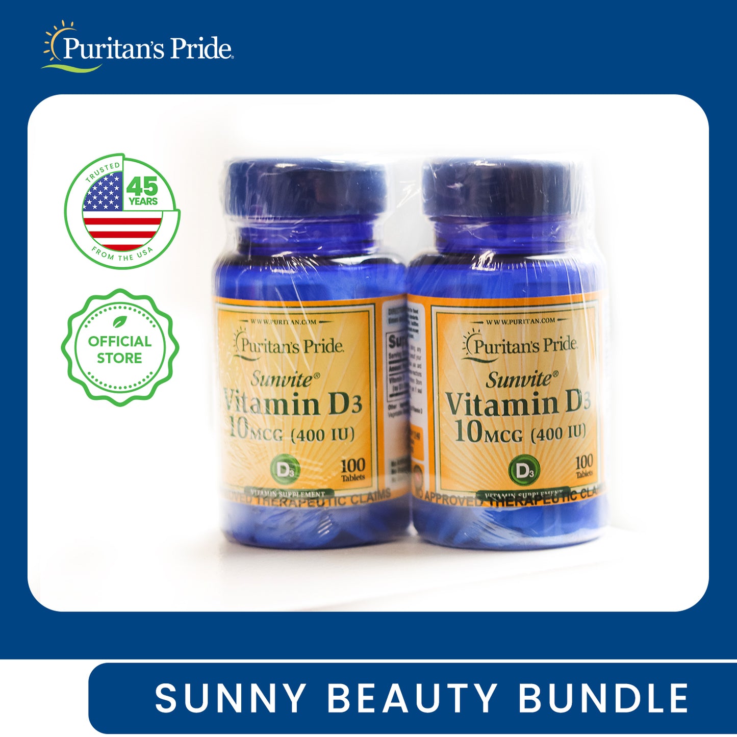 Sunny Beauty Bundle (Vitamin D3 400iu 100 tablets  + Vitamin D3 400iu 100 tablets)