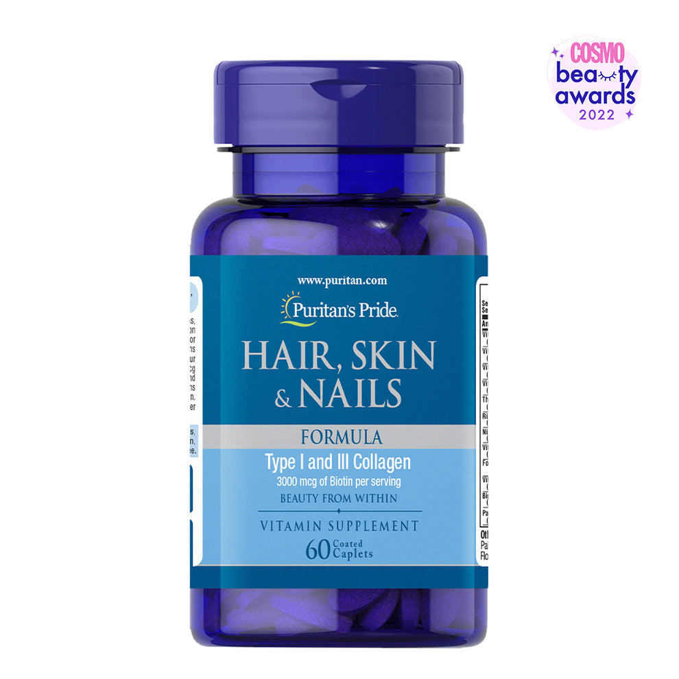 Hair Skin Nails Formula 60 Caplets With Biotin Collagen Puritan's Prid 